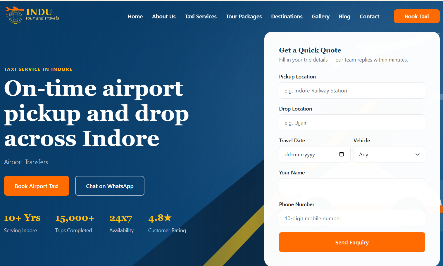 Indu Tour and Travels booking homepage